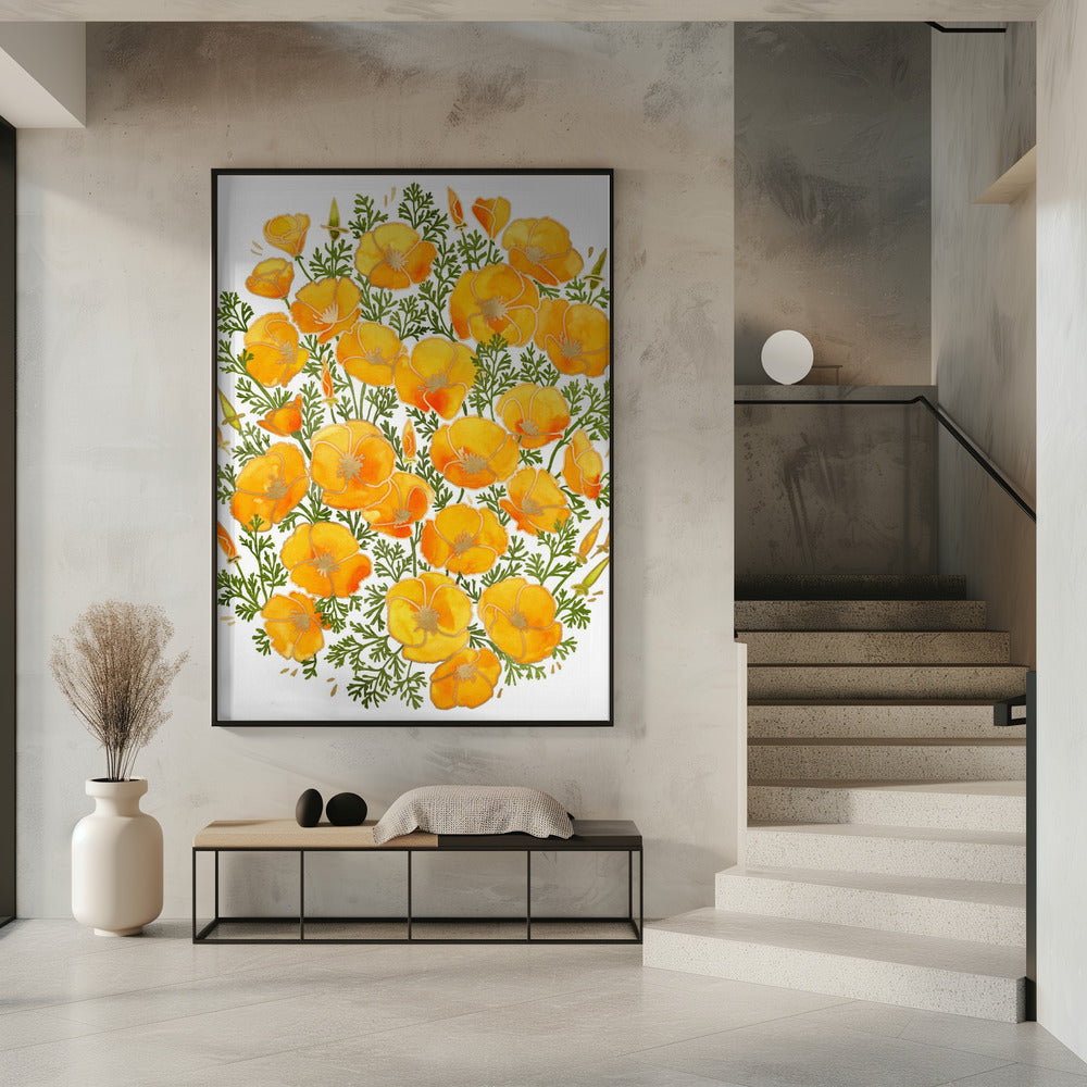 Gold accented California poppies | Poster