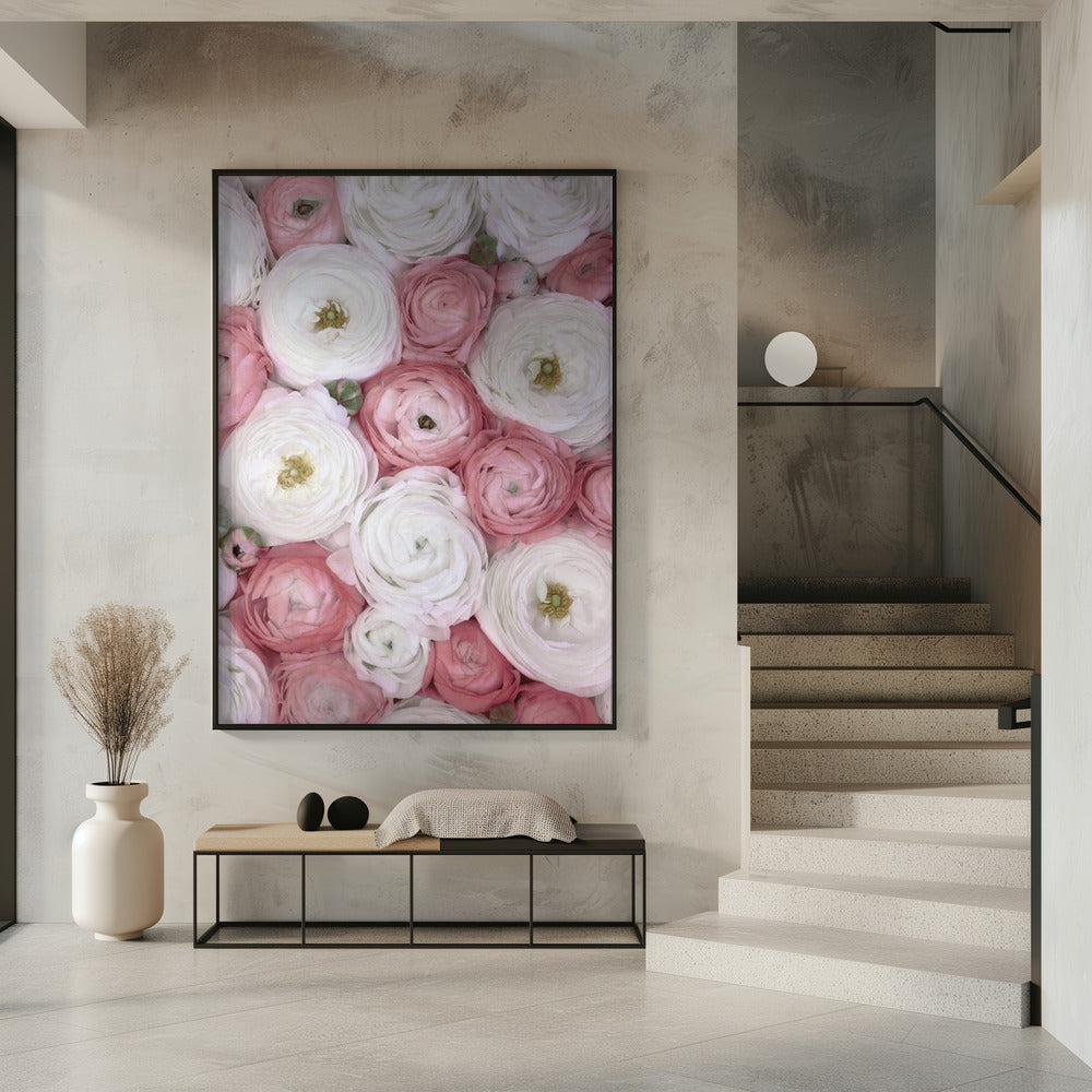 Scattered ranunculus in muted pink I | Poster