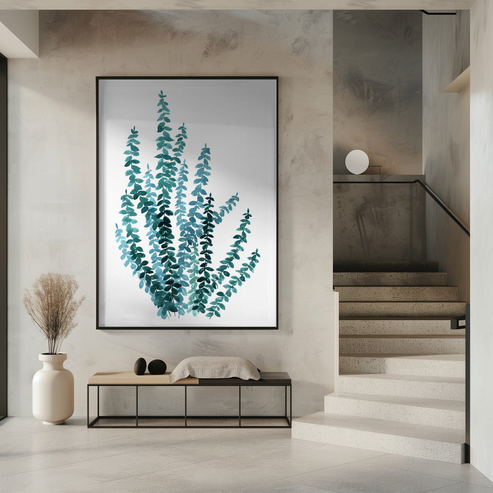 Watercolor eucalyptus branch in teal | Poster