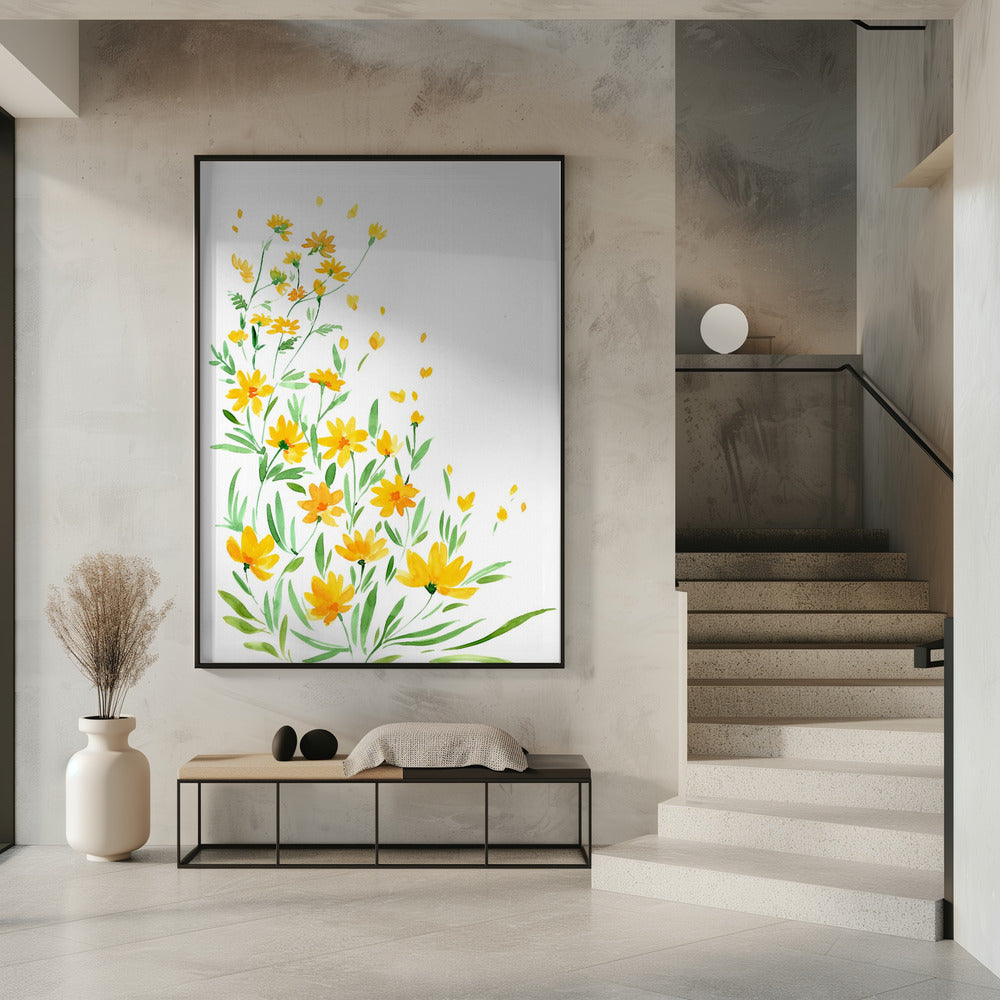 Yellow watercolor wildflowers | Poster