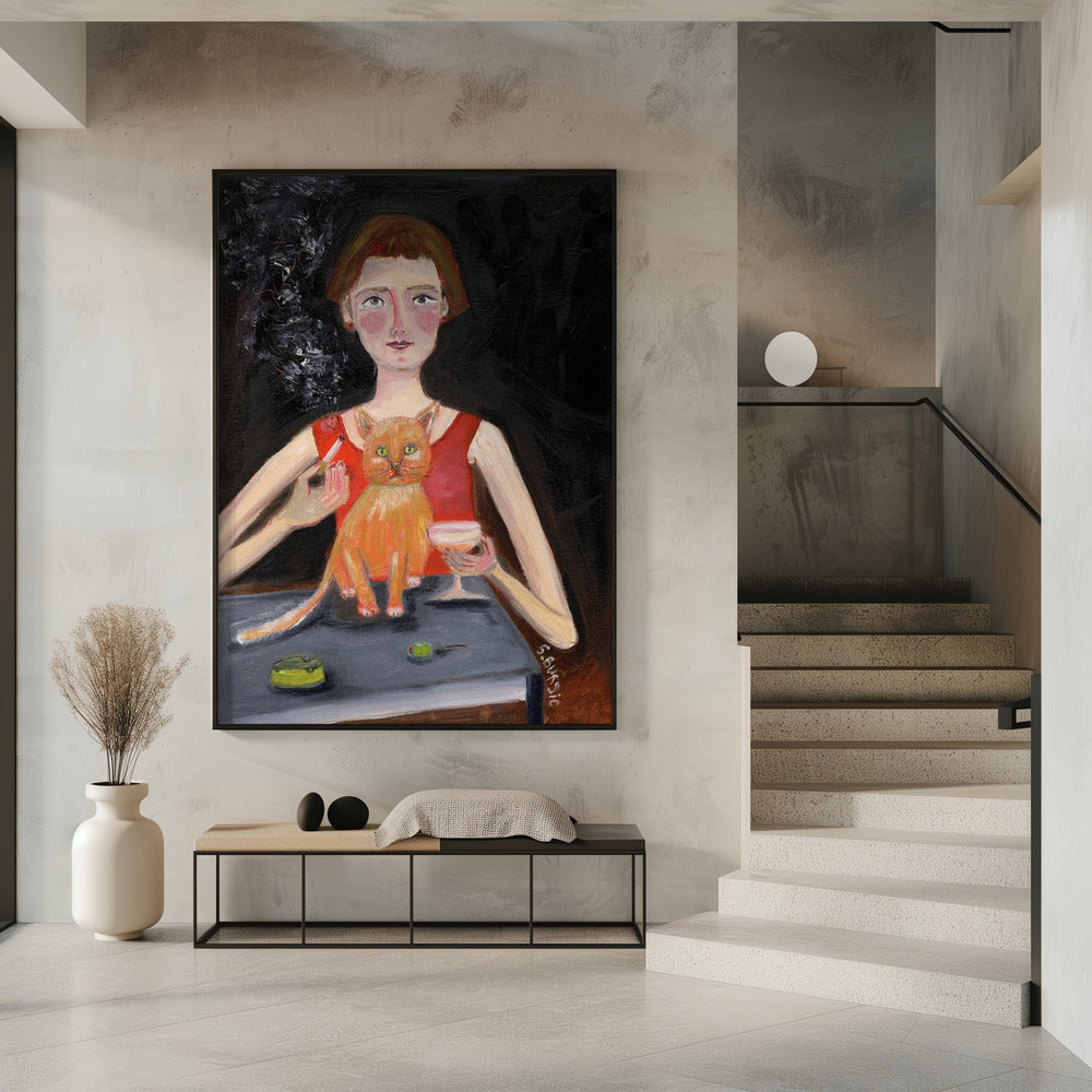 Vintage woman with cocktail and cat | Poster