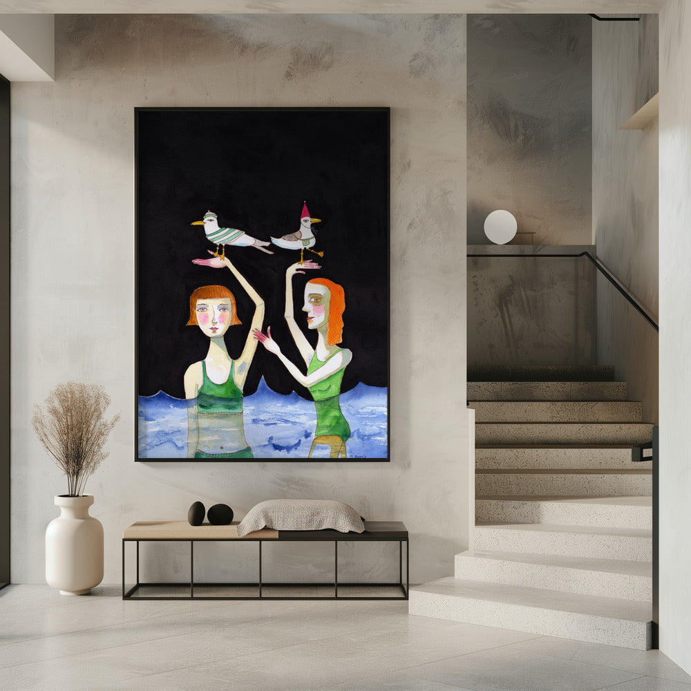 Best Friends Swimming with birds | Poster