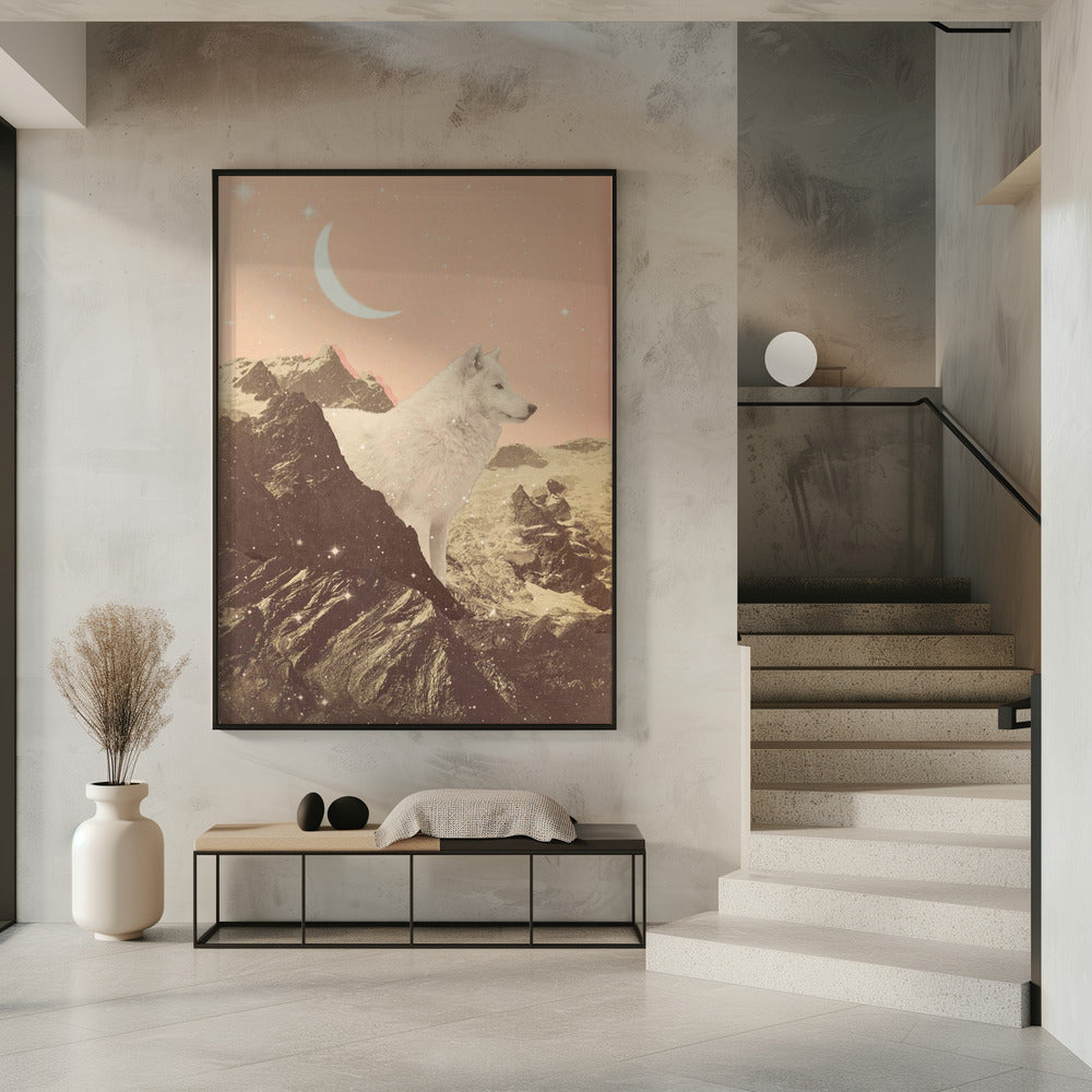 Giant White Wolf In Mountains | Poster