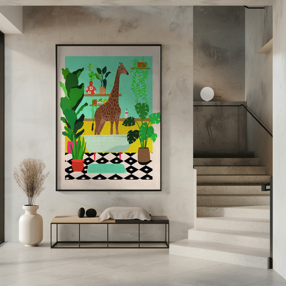 Giraffe Bathtime | Poster