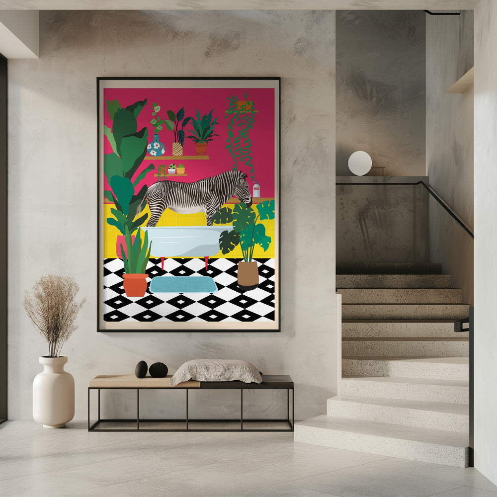 Zebra Bathtime | Poster