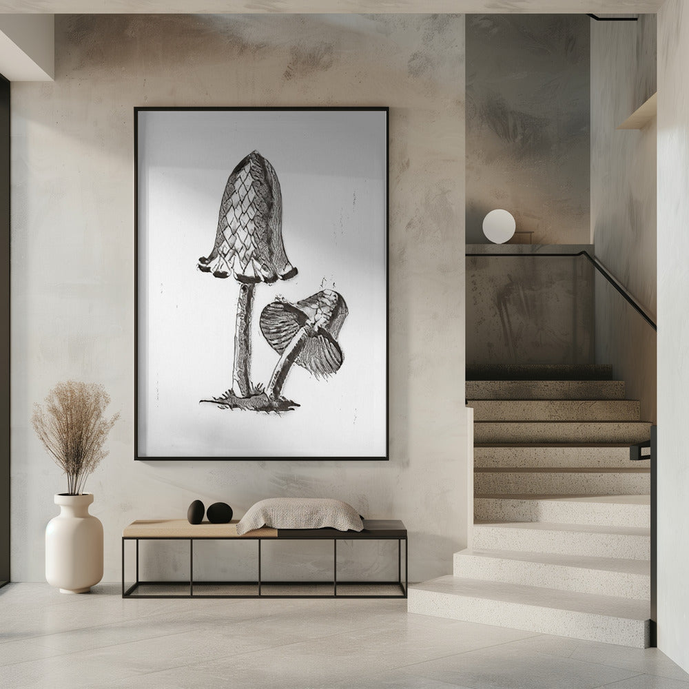 Vintage Inky Cap Edible Mushroom BW Bright | Poster