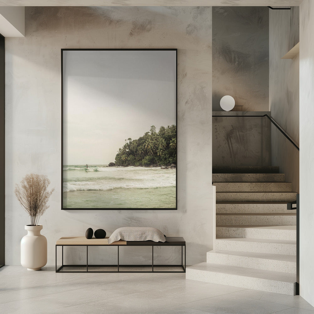 Tranquil Beach Scene With Lush Palm Trees | Poster