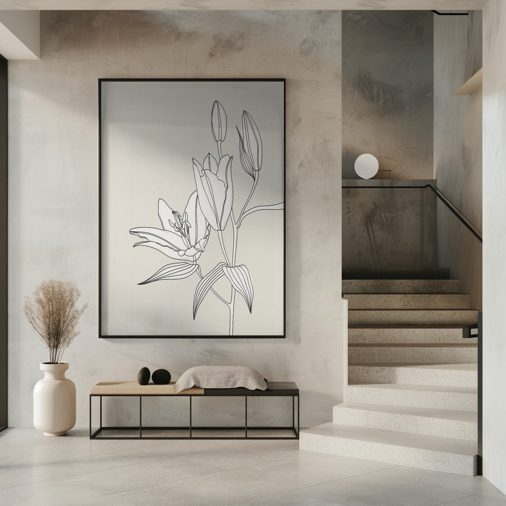 Line art lillies in beige | Poster