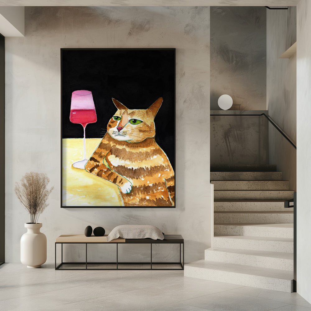 Cat Friday Night Drinks Wine Funny Cat Humour | Poster