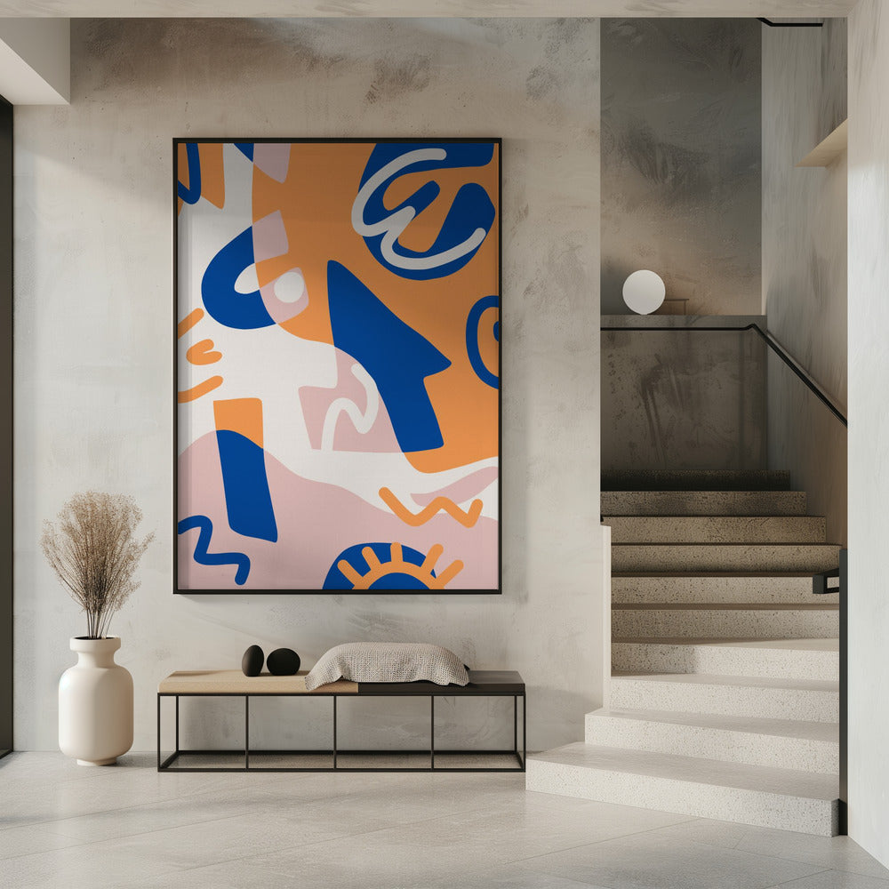 Abstract Shapes In Blue and Orange | Poster