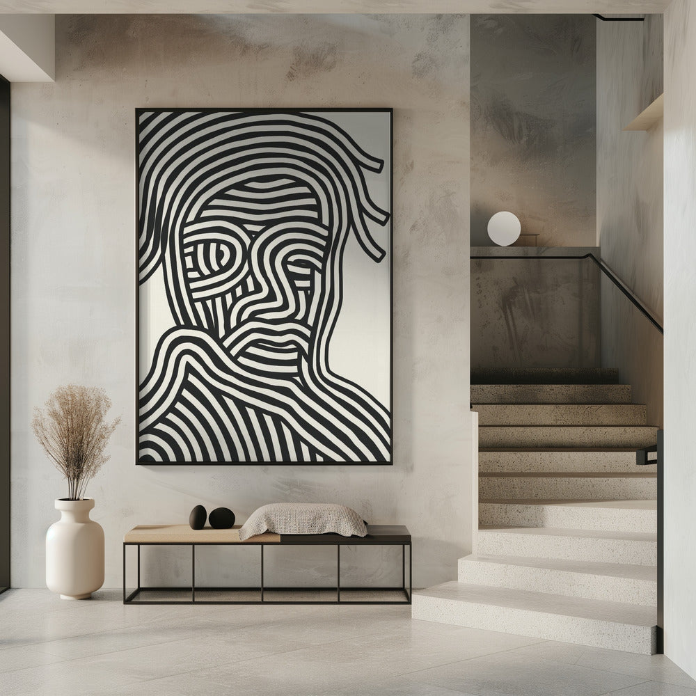 Stylized Human Face With Black Stripes | Poster