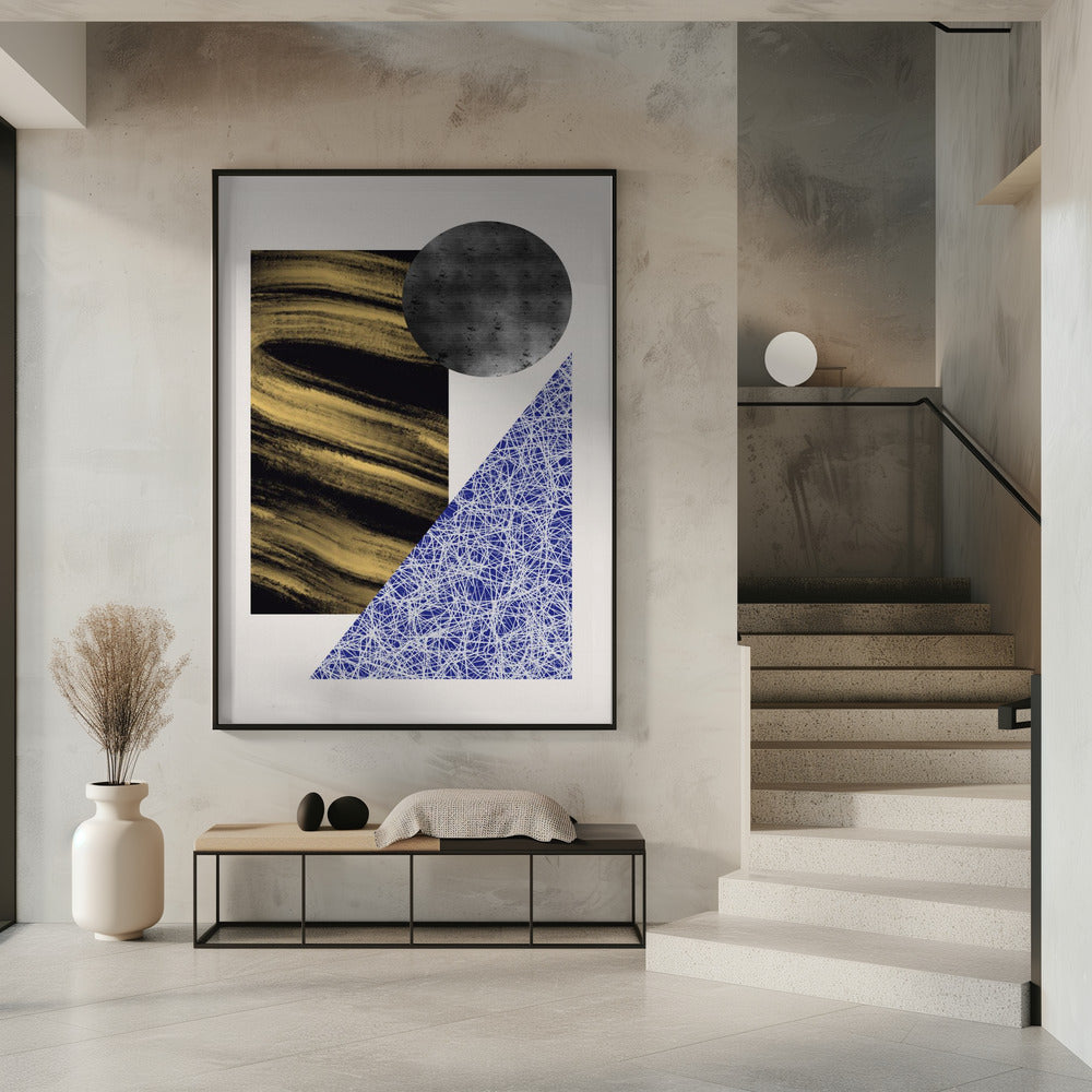 Geometric Shapes With A Black And Gold Textured | Poster