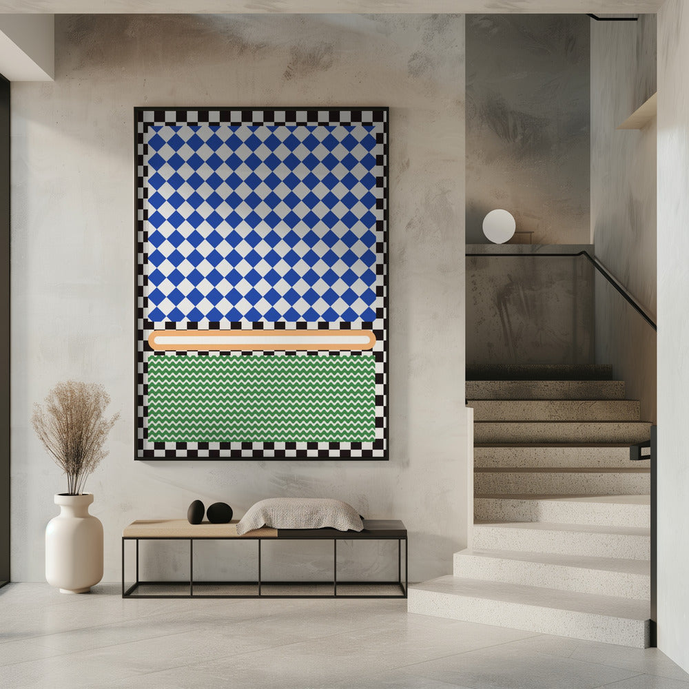 Geometric Pattern With Blue And White Diamonds | Poster