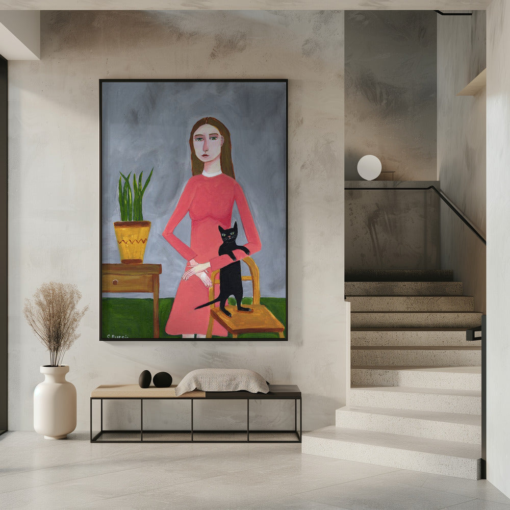 Cat Lady with Black Cat | Poster