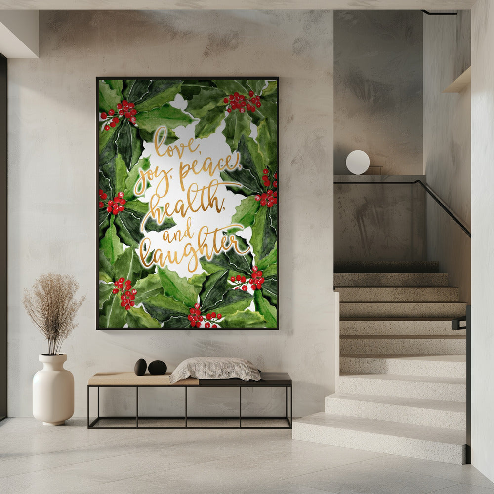 Holly floral art with holiday wishes | Poster