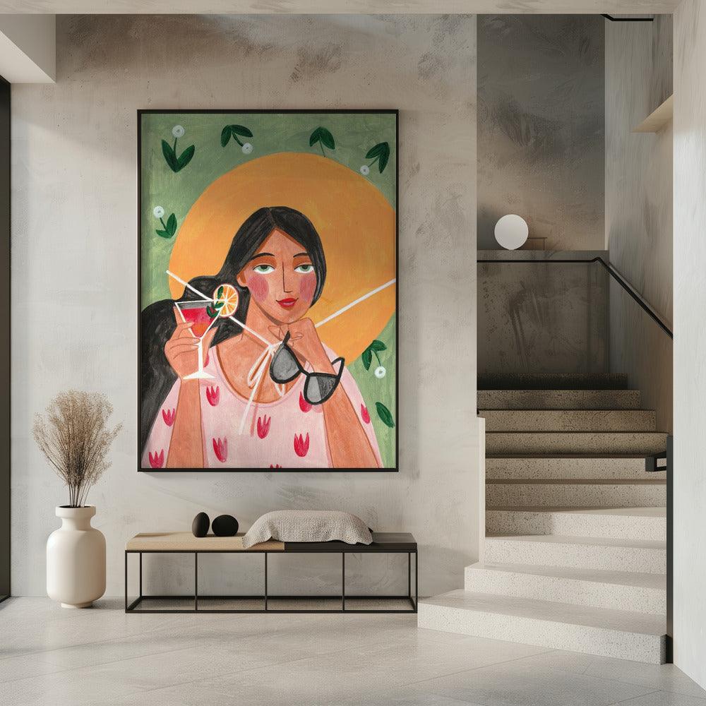Abstract Modern Bohemian Woman with Cocktail | Poster