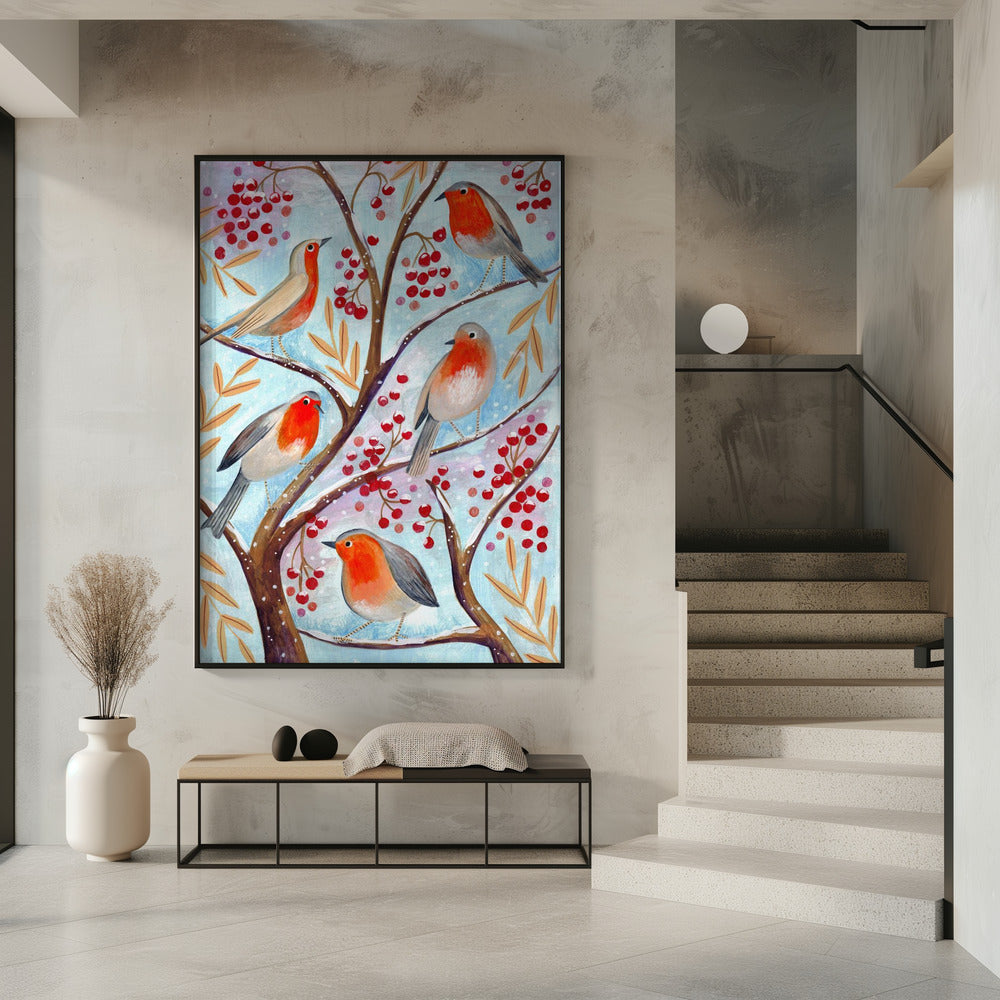 Winter birds robins Christmas snow | Poster