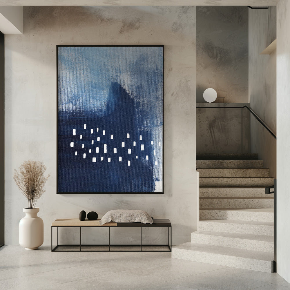 Blue Hues And White Rectangular Elements | Poster