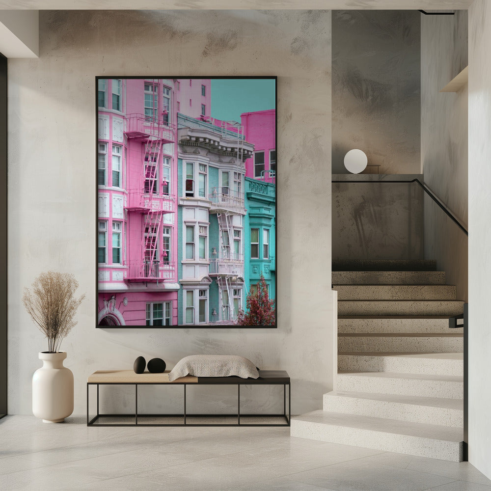 Pink and Blue Row Houses in San Francisco | Poster