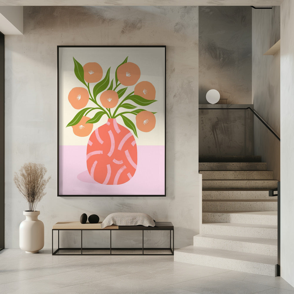 Flowers in Coral Vase | Poster