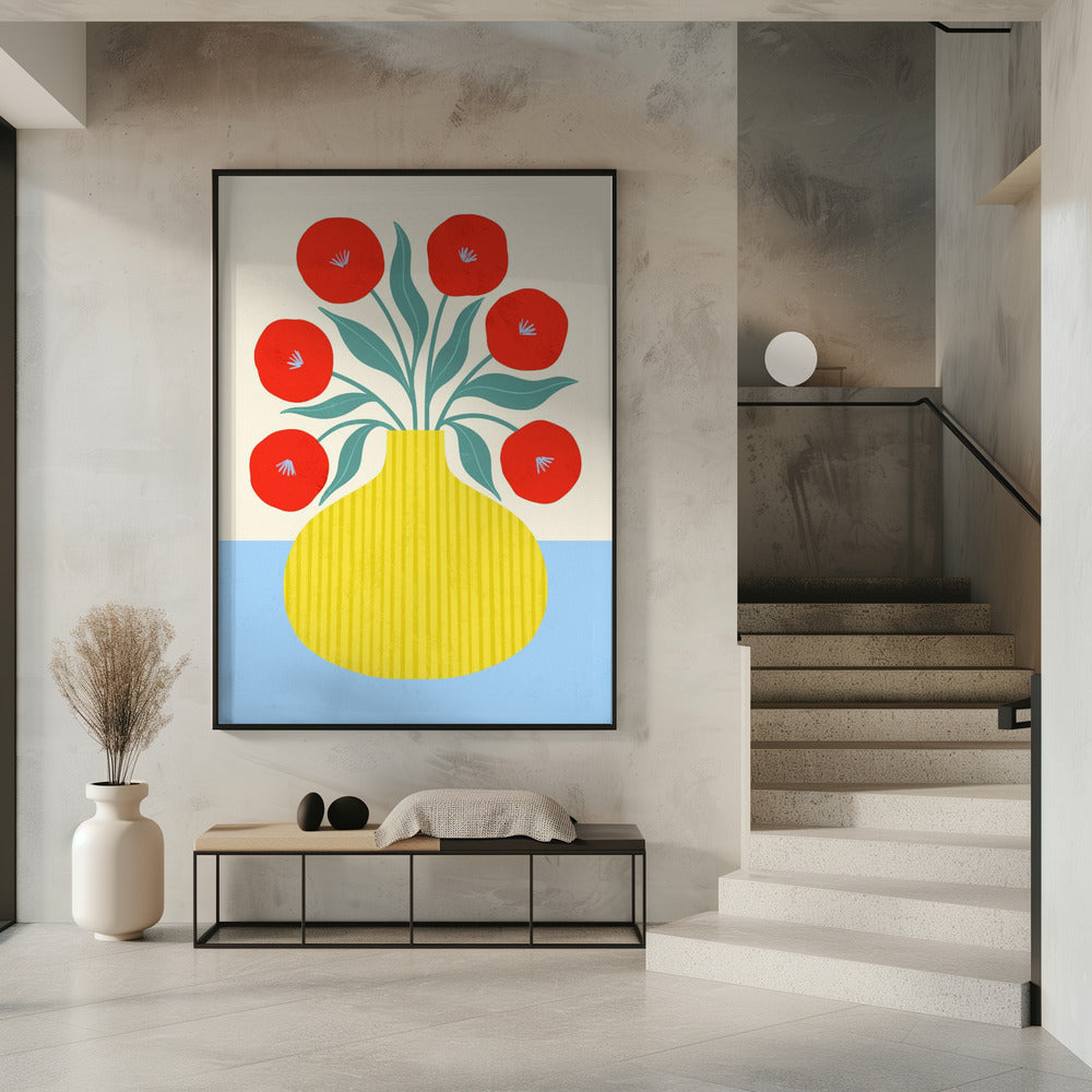 Red Flowers in Yellow Vase | Poster