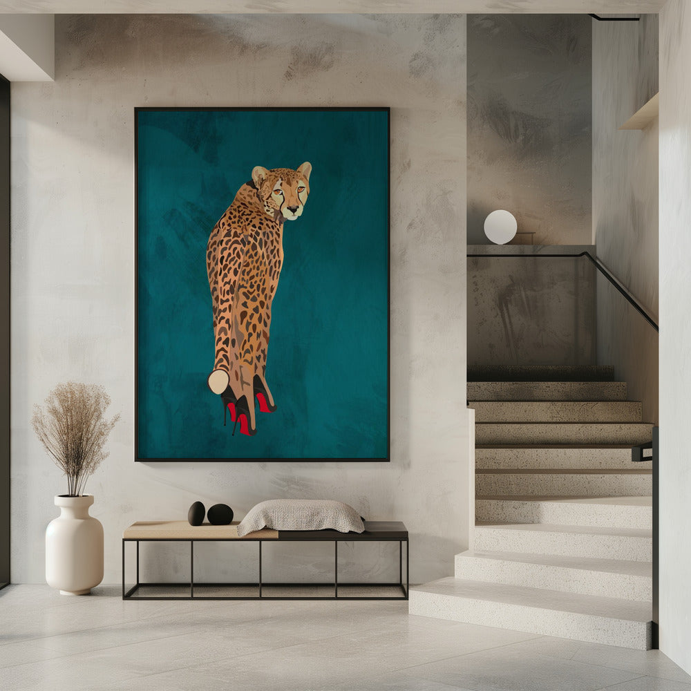 Turquoise cheetah in heels | Poster