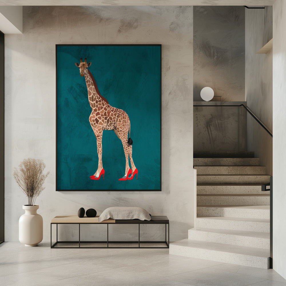 Giraffe turquouise heels | Poster