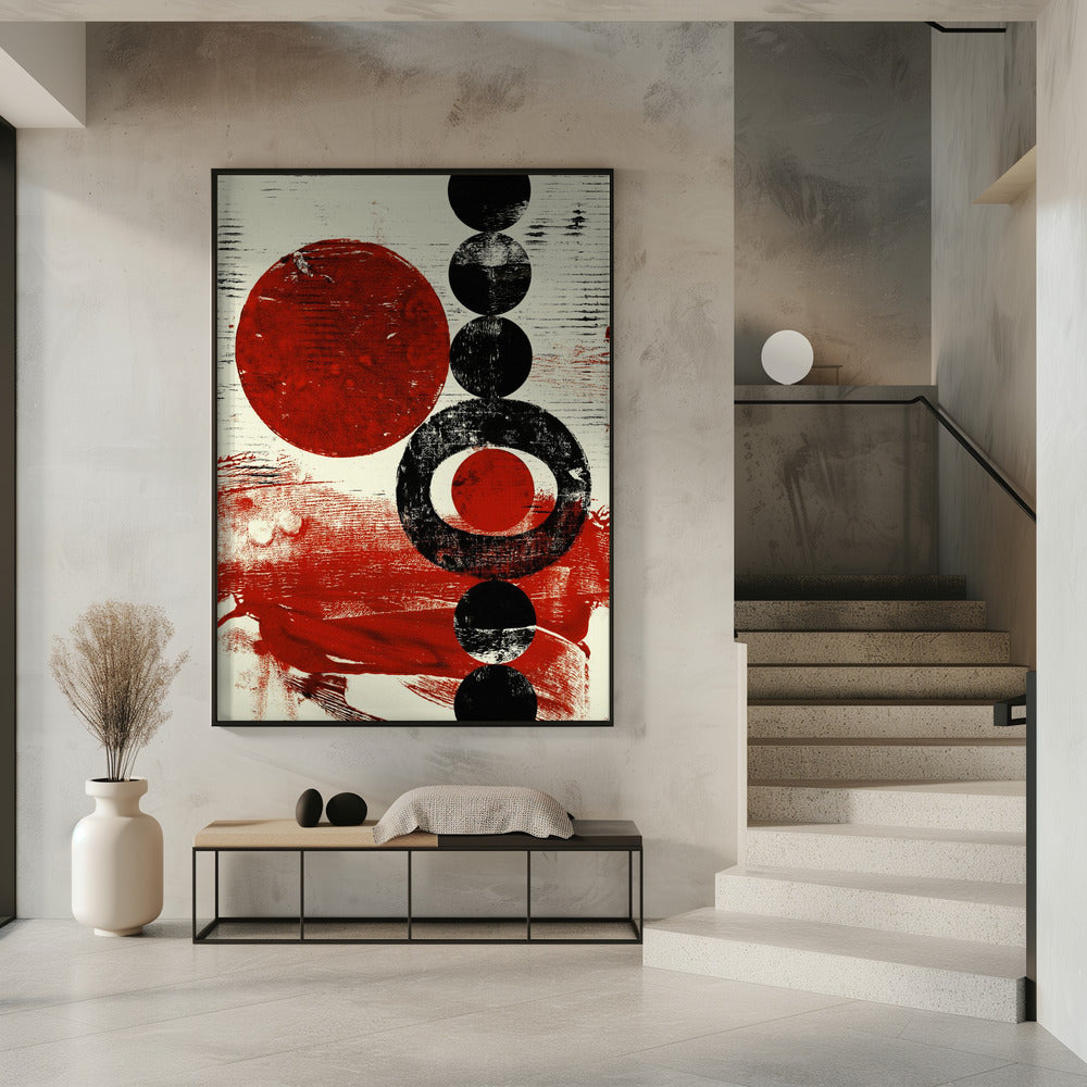 Geometric Shapes with Red and Black Circles | Poster