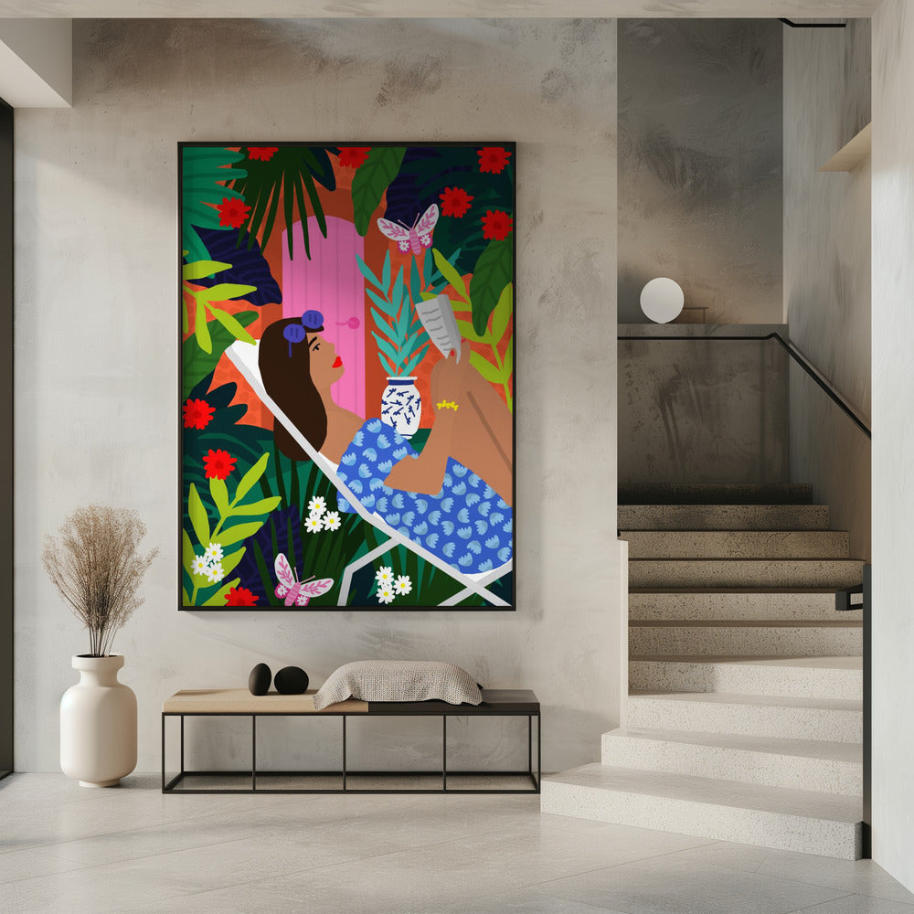 Floral Sunbathing Girl | Poster