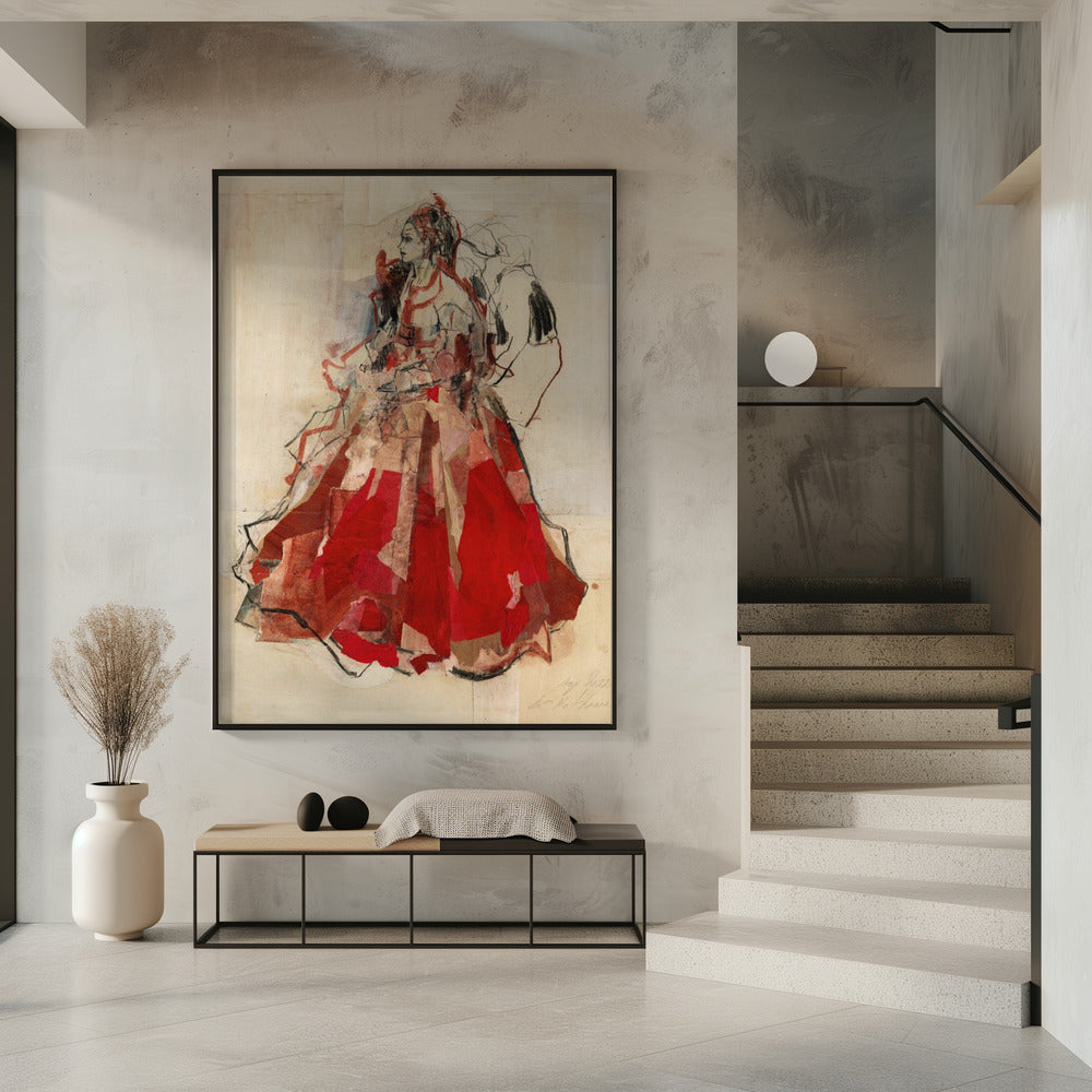 Woman in a Vibrant Red Dress | Poster