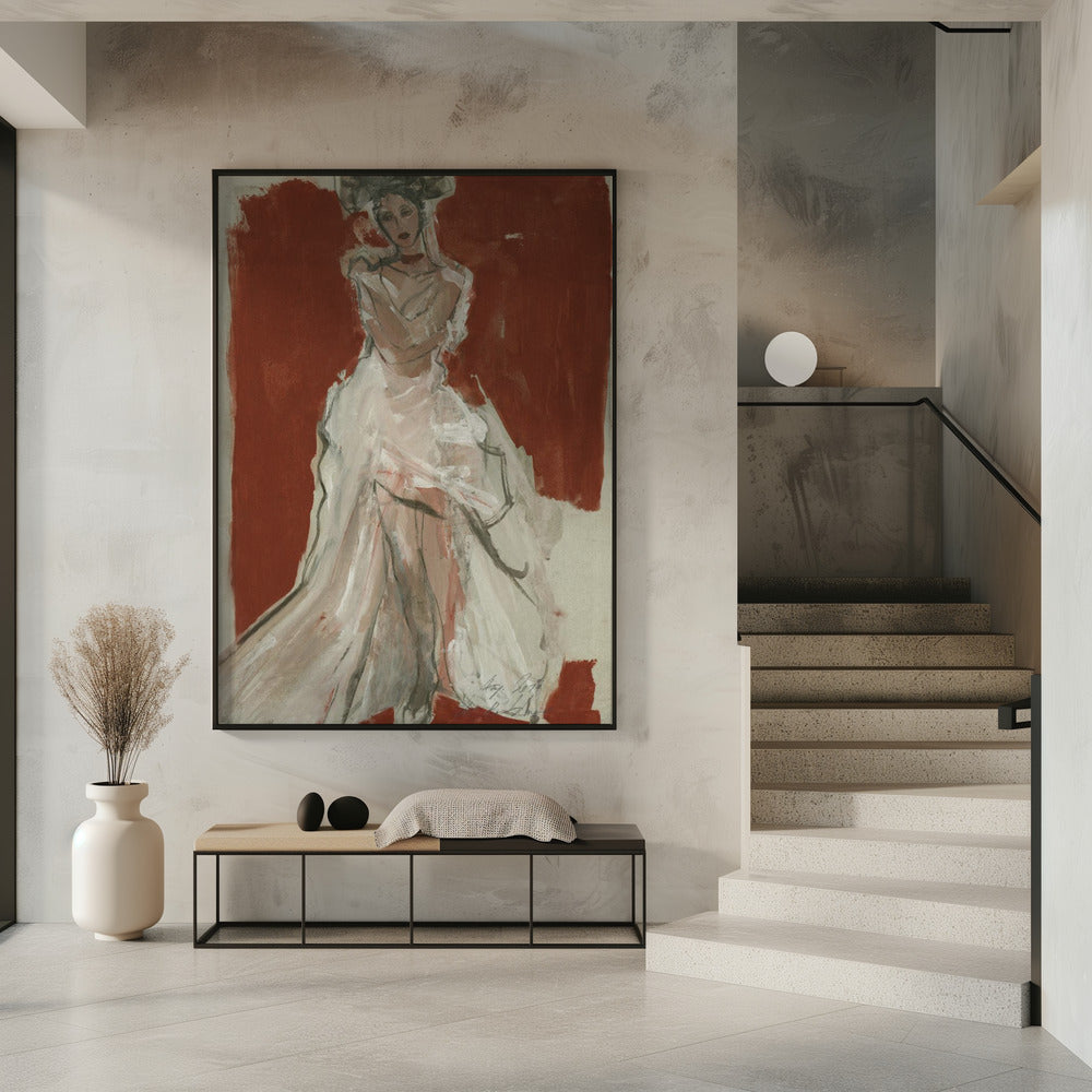 Stylish Woman in a Flowing White Dress | Poster