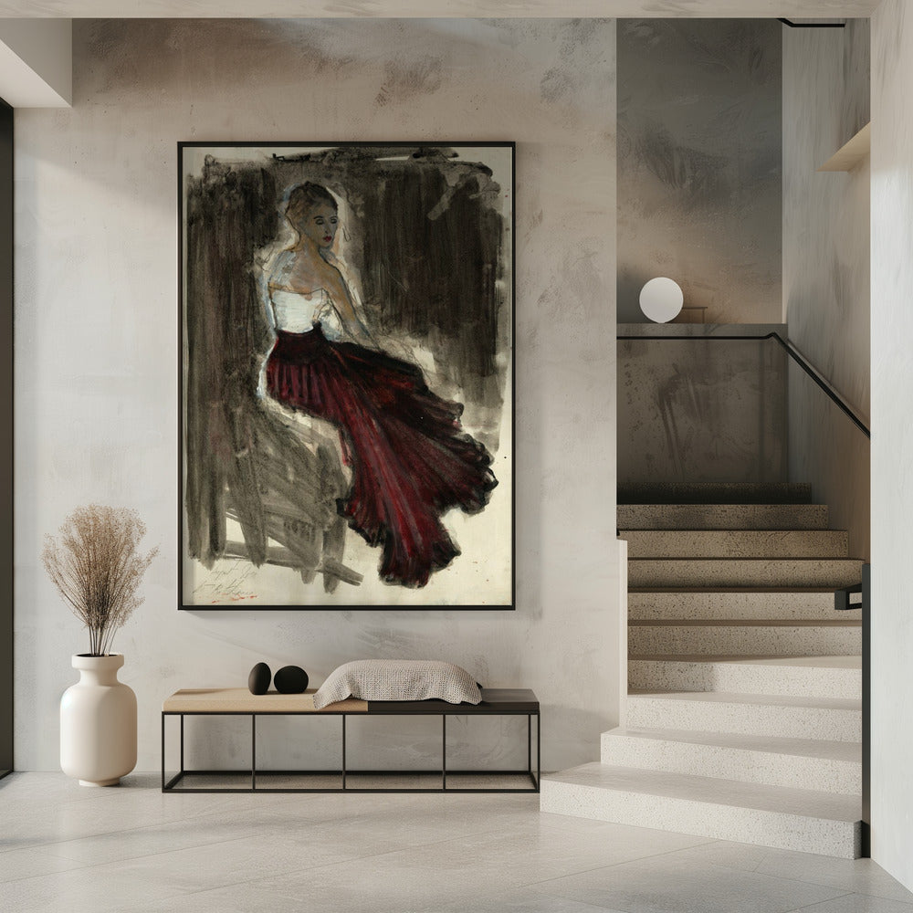 A Woman in a Red Flowing Skirt | Poster