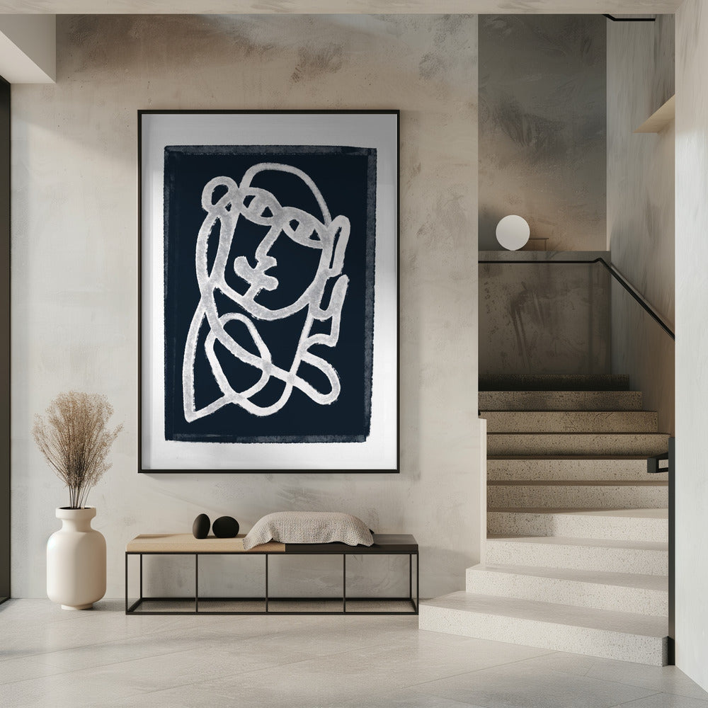 Navy Abstract Line Drawing | Poster