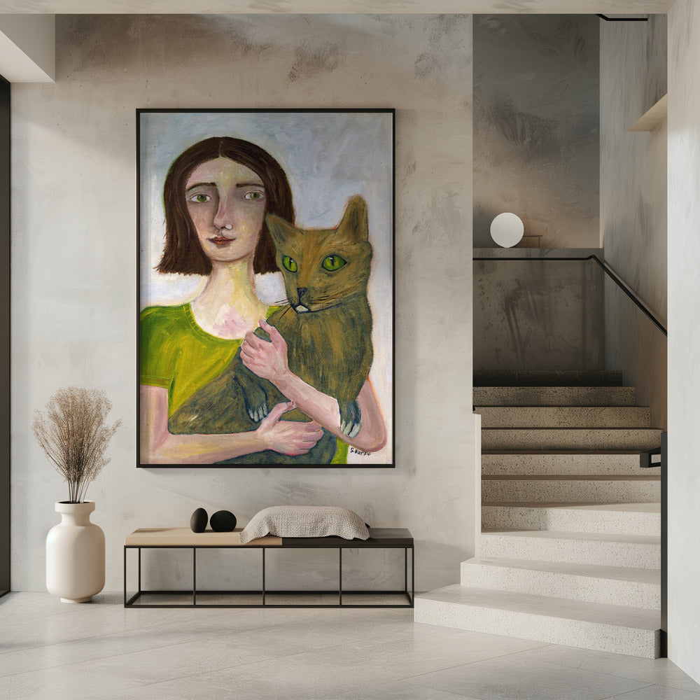 Cat Lady with Greenish Cat | Poster