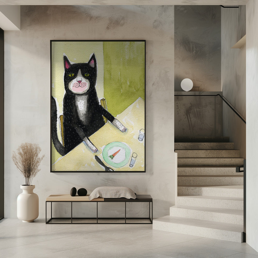 Cat having dinner | Poster