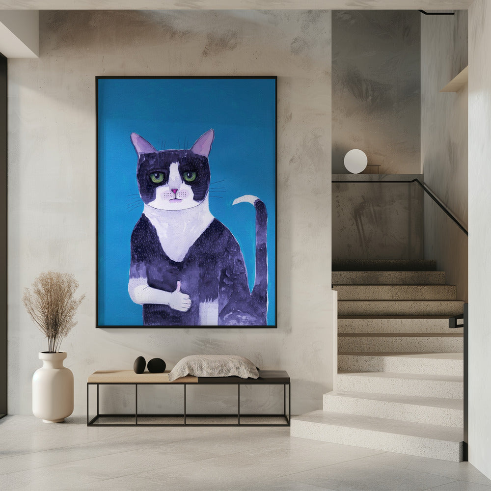 Cat thumbs up blue | Poster