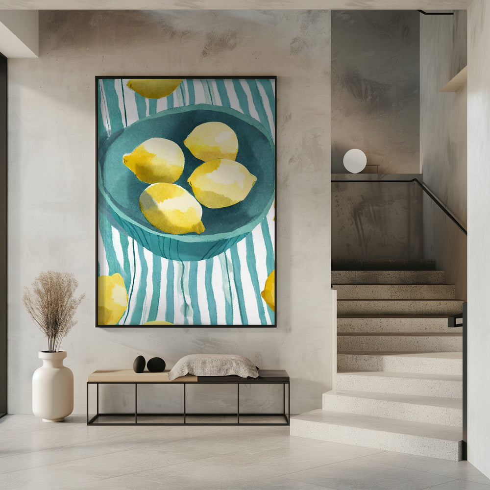 Zitronen in türkisfarbener Schale | Poster