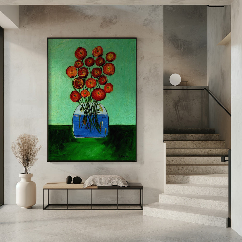 Poppies in Vase Green Version | Poster