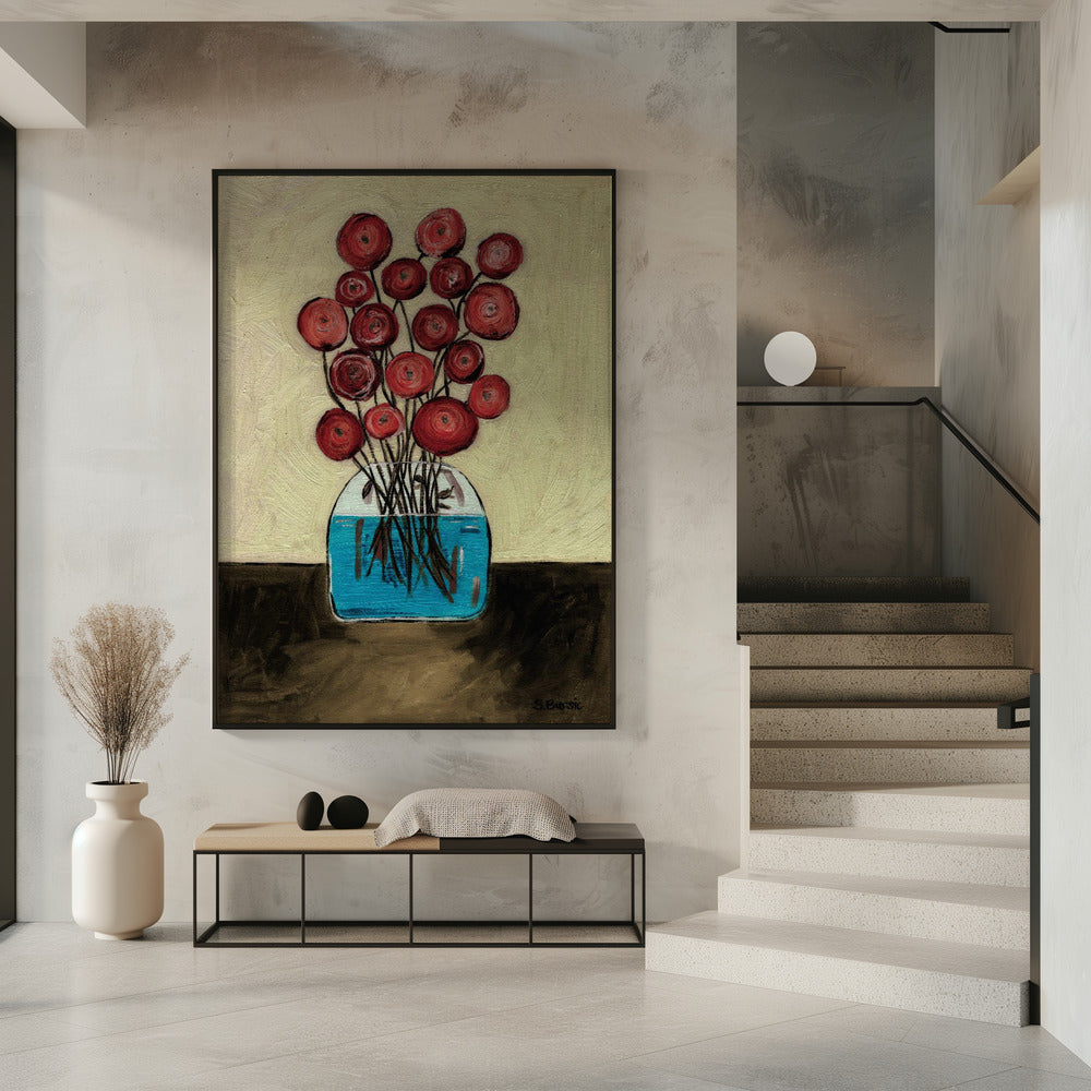 Poppies in Vase Tan | Poster