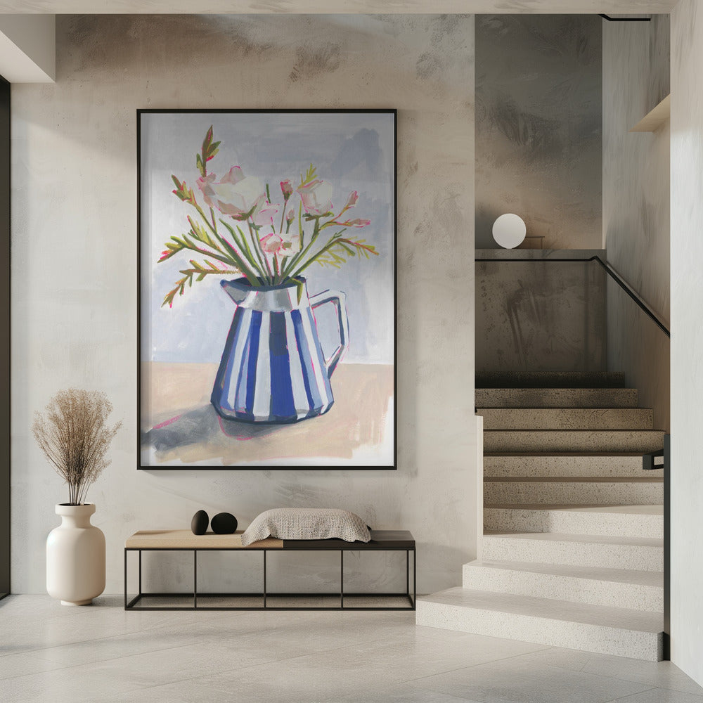 Fresh flowers in a striped vase I | Poster