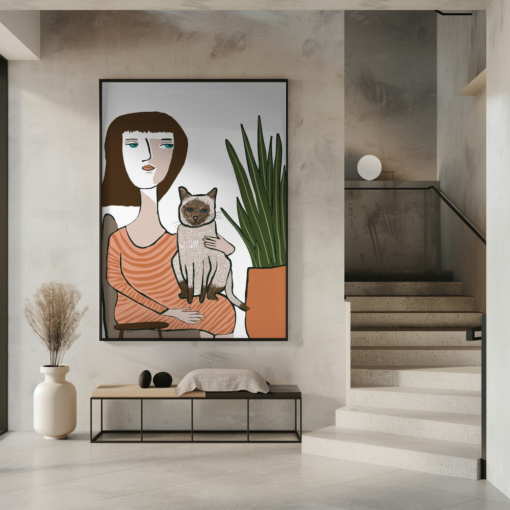 Girl with Siamese cat | Poster