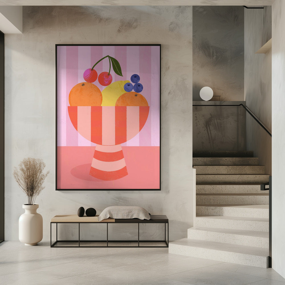 Fruit in Striped Bowl | Poster