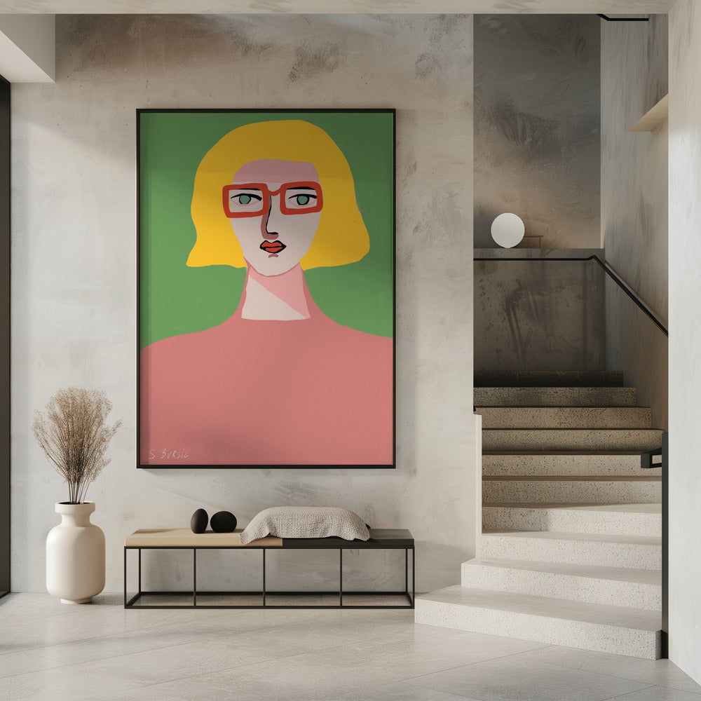 Golden hair lady with red glasses | Poster