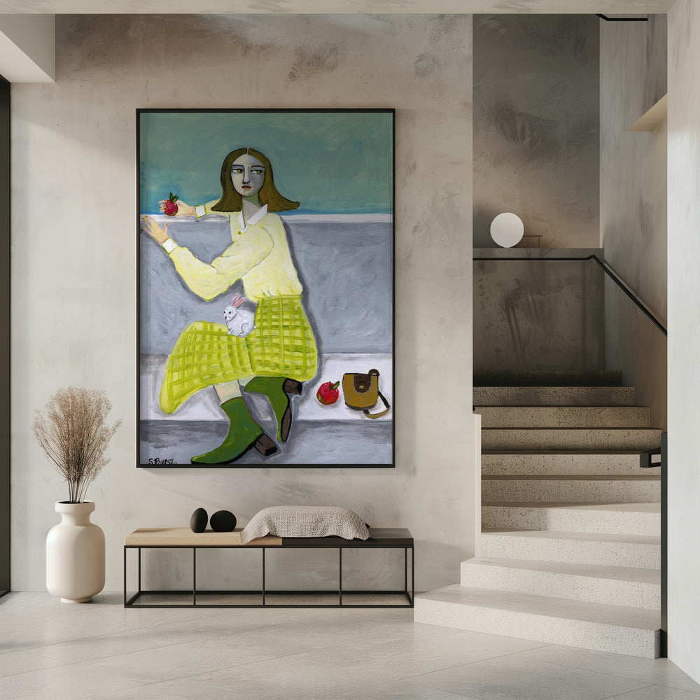 Lady and the Rabbit with apple | Poster