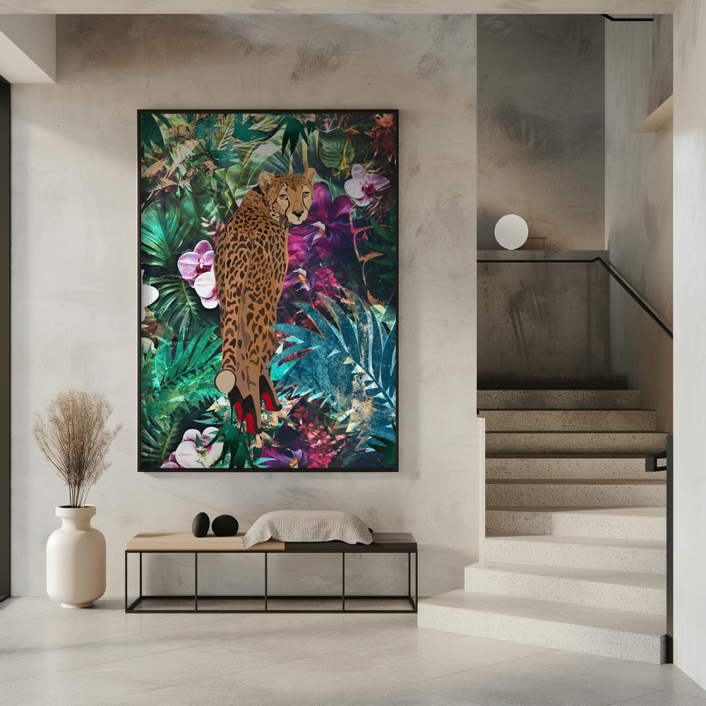 Tropical Floral Jungle - Cheetah in heels | Poster