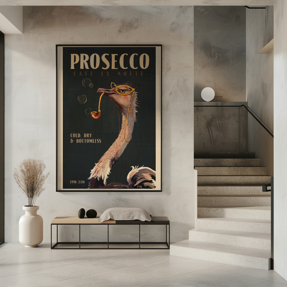 Art Deco Prosecco Wall Art Of An Ostrich | Poster