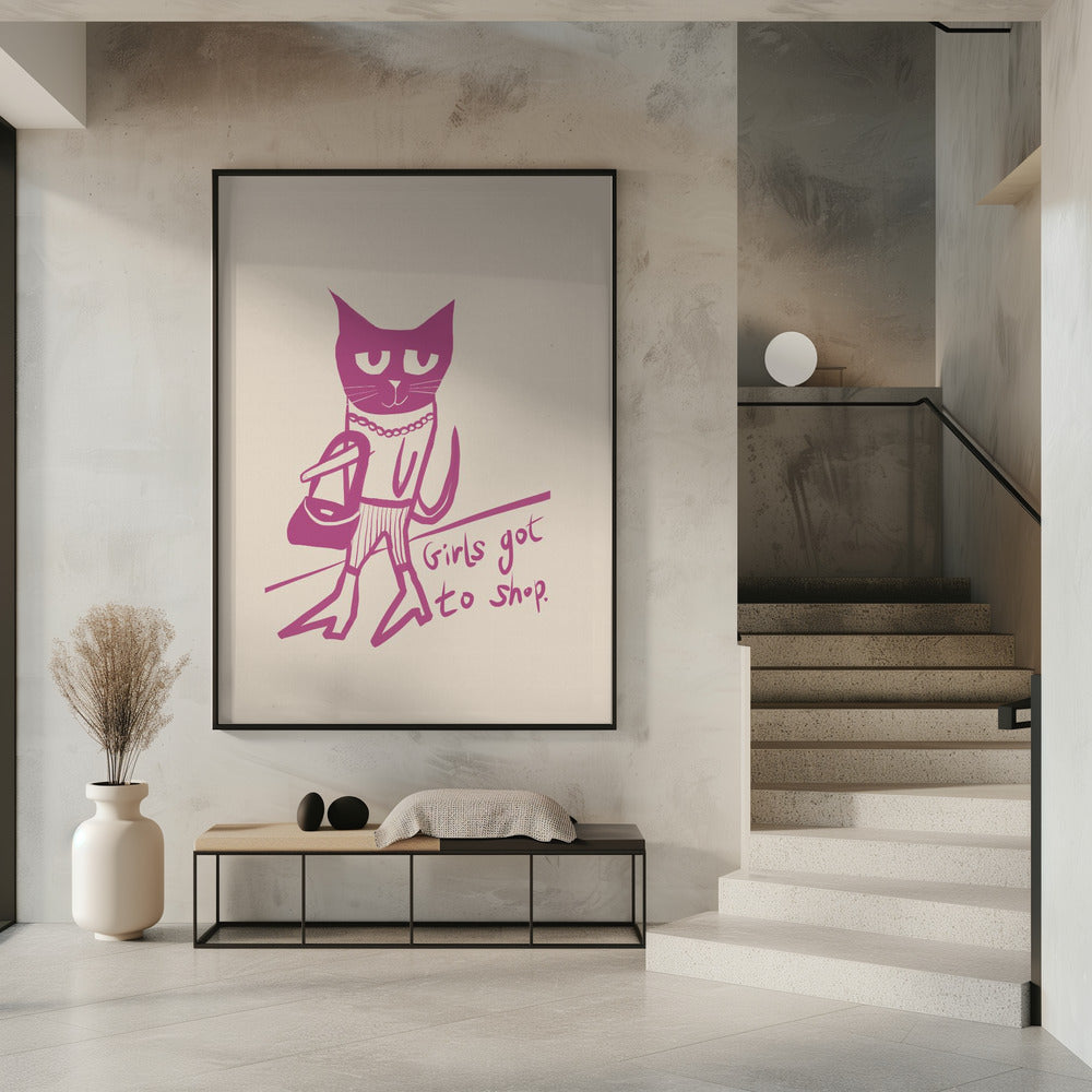 Cat shopping humour pink | Poster