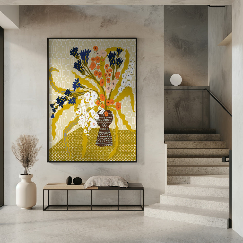 Floral Contemporary Still Life Mustard Yellow | Poster