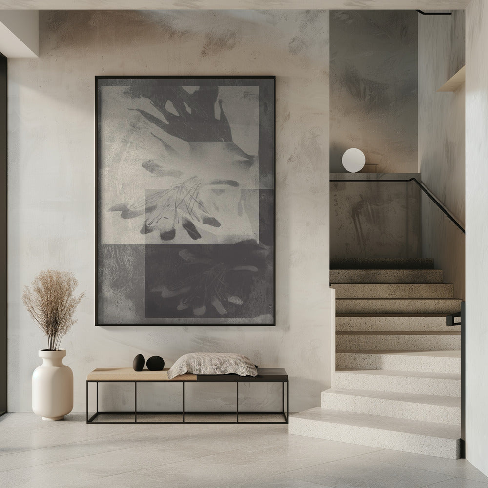 Whispering Leaves – Abstract Pattern in Taupe and White | Poster