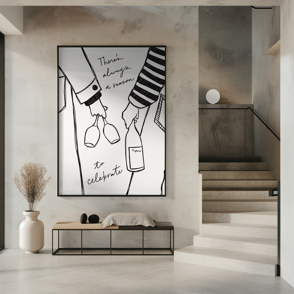 Woman holding wine bottle and wine glass (Black &amp; White) - Wine Vin Femme Noir et Blanc | Poster